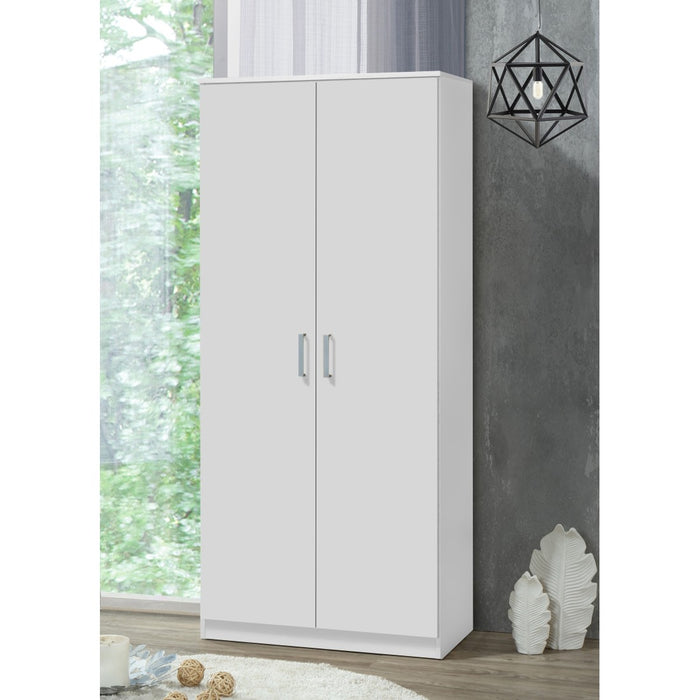 Armadio PONIS 2 porte, bianco, maniglie grigie, stile contemporaneo