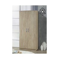 Armadio / Guardaroba SAVIS, 2 porte, contemporaneo in rovere Sonoma con maniglie grigie.