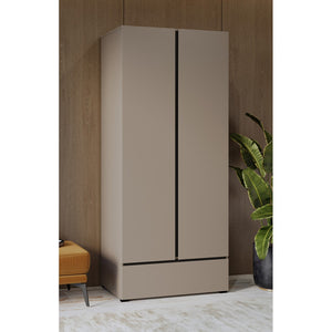 Armadio HAVANA 90 cm – Beige e nero – 2 porte + 1 cassetto – Design compatto e contemporaneo