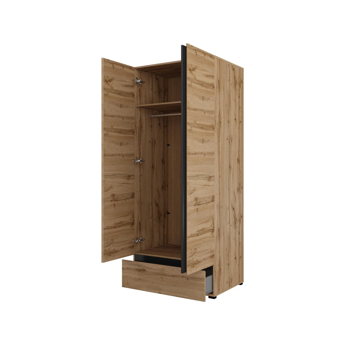 Armadio HAVANA 90 cm – Rovere e nero – 2 porte + 1 cassetto – Spazio compatto dallo stile naturale