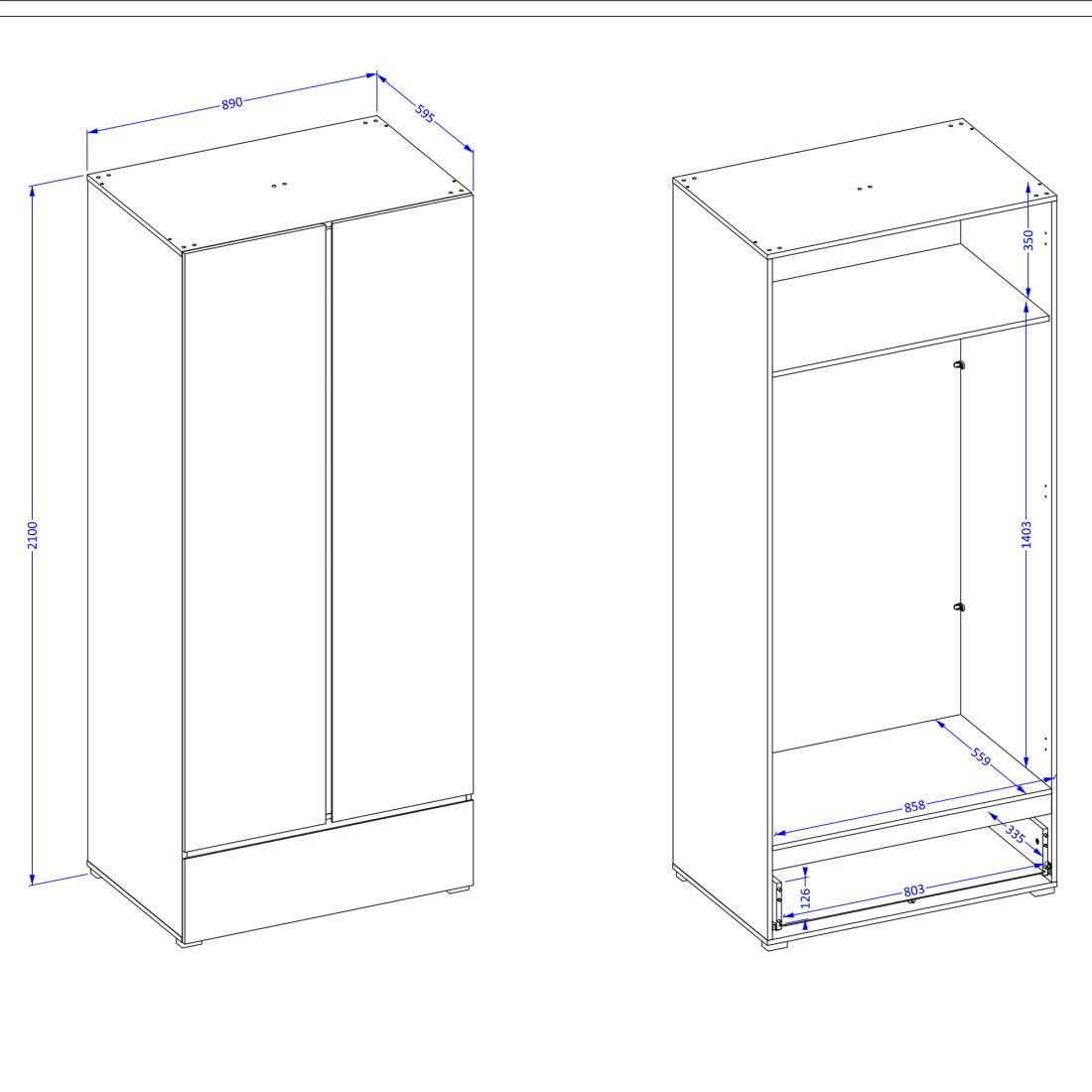 Armadio HAVANA 90 cm – Rovere e nero – 2 porte + 1 cassetto – Spazio compatto dallo stile naturale