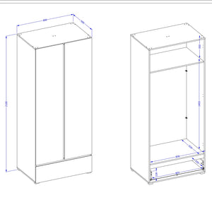 Armadio HAVANA 90 cm – Rovere e nero – 2 porte + 1 cassetto – Spazio compatto dallo stile naturale