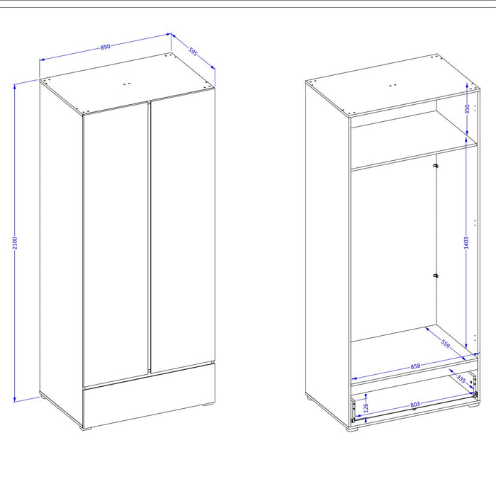 Armadio HAVANA 90 cm – Rovere e nero – 2 porte + 1 cassetto – Spazio compatto dallo stile naturale
