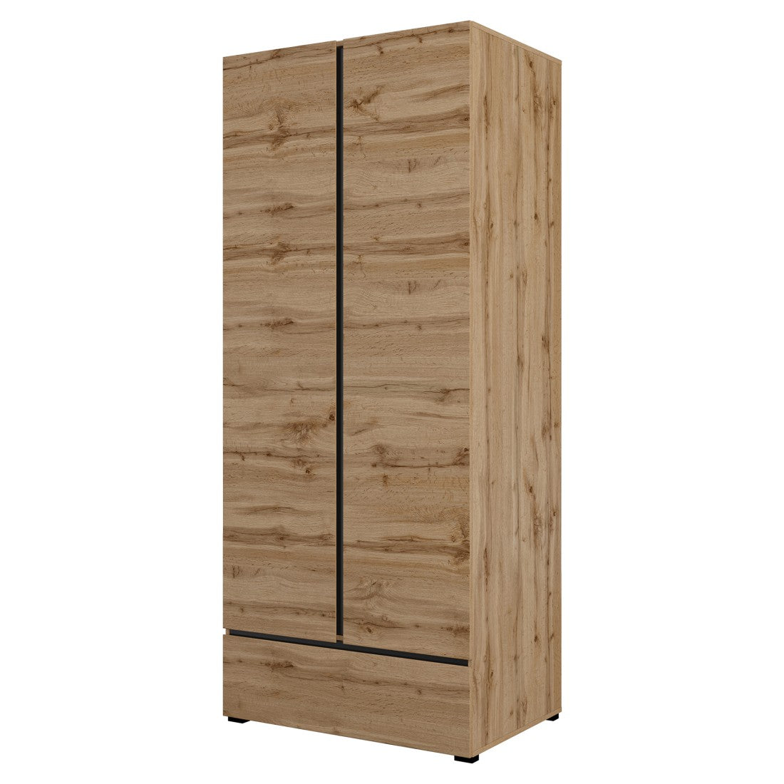 Armadio HAVANA 90 cm – Rovere e nero – 2 porte + 1 cassetto – Spazio compatto dallo stile naturale