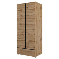 Armadio HAVANA 90 cm – Rovere e nero – 2 porte + 1 cassetto – Spazio compatto dallo stile naturale