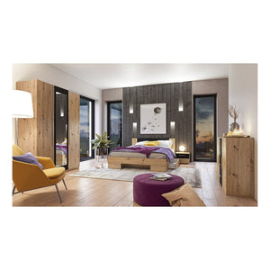 Armadio IRINA 4 porte con specchi - rovere e nero - 228 x 57 x 214 cm