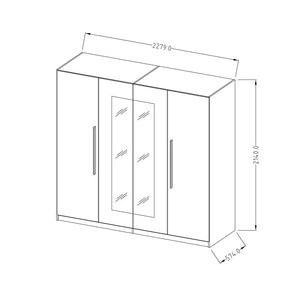 Armadio IRINA 4 porte con specchi - rovere e nero - 228 x 57 x 214 cm