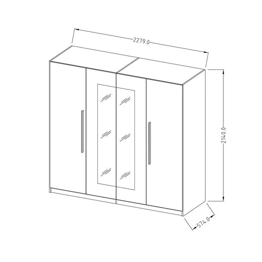 Armadio IRINA 4 porte con specchi - rovere e nero - 228 x 57 x 214 cm