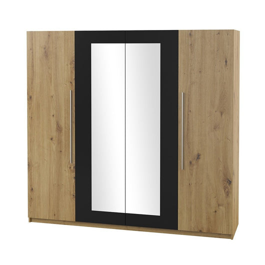 Armadio IRINA 4 porte con specchi - rovere e nero - 228 x 57 x 214 cm