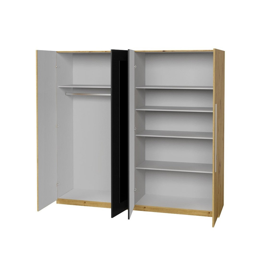 Armadio IRINA 4 porte con specchi - rovere e nero - 228 x 57 x 214 cm