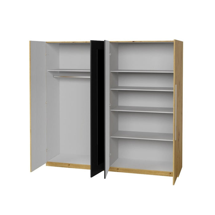 Armadio IRINA 4 porte con specchi - rovere e nero - 228 x 57 x 214 cm