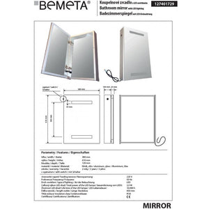 Armadietto a specchio da bagno con luce LED 61x3 8x12 cm