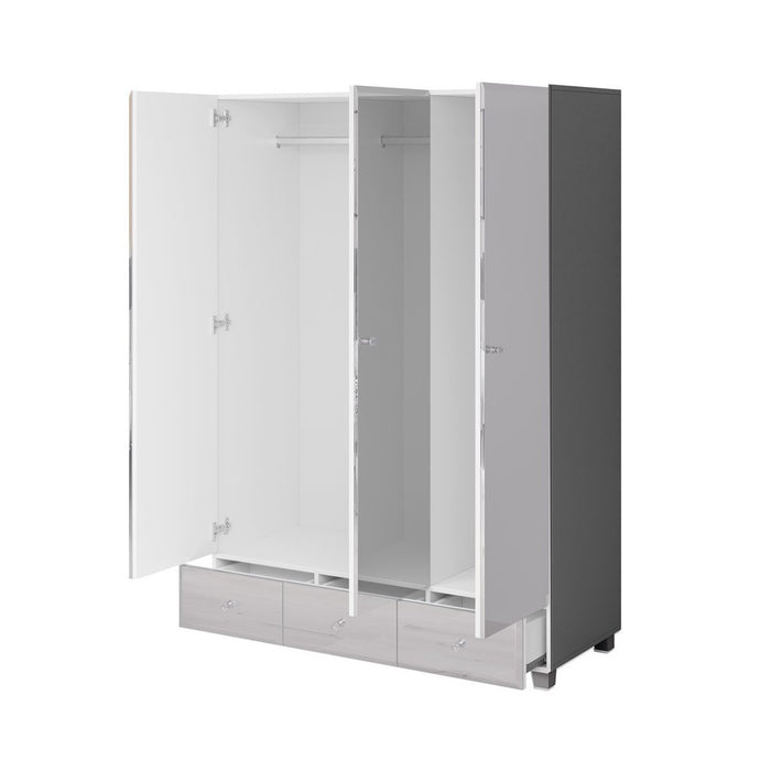 Armadio guardaroba rivestito di specchi collezione LUXOR. 3 porte e 3 cassetti.