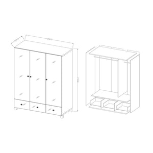 Armadio guardaroba rivestito di specchi collezione LUXOR. 3 porte e 3 cassetti.