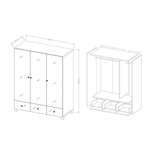 Armadio guardaroba rivestito di specchi collezione LUXOR. 3 porte e 3 cassetti.