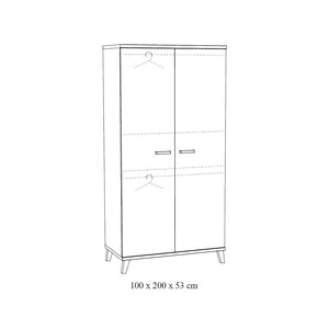 Armadio robusto per camera da bambino a 2 porte collezione DANAÉ colore rovere chiaro.