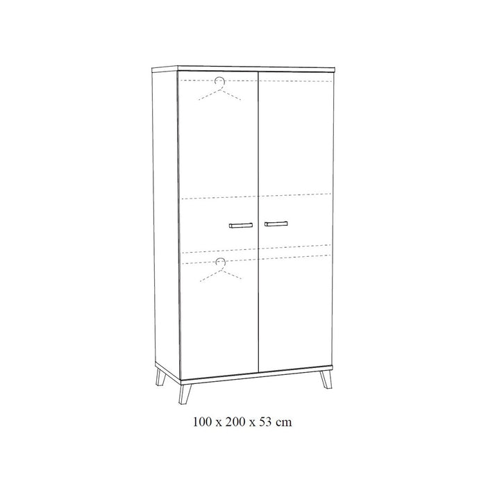 Armadio robusto per camera da bambino a 2 porte collezione DANAÉ colore rovere chiaro.