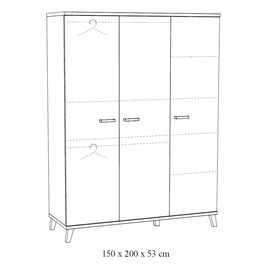 Armadio robusto per camera dei bambini con 3 ante, collezione DANAÉ, colore rovere chiaro.
