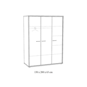 Armadio robusto per camera da bambino, 3 ante, collezione MATHEO, colore grigio effetto legno