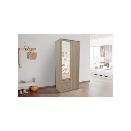 Armadio TOM a 2 ante con specchio, colore quercia sonoma