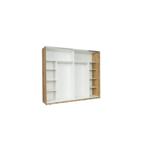 Armadio Wood a 2 porte scorrevoli con specchio, colore rovere e bianco