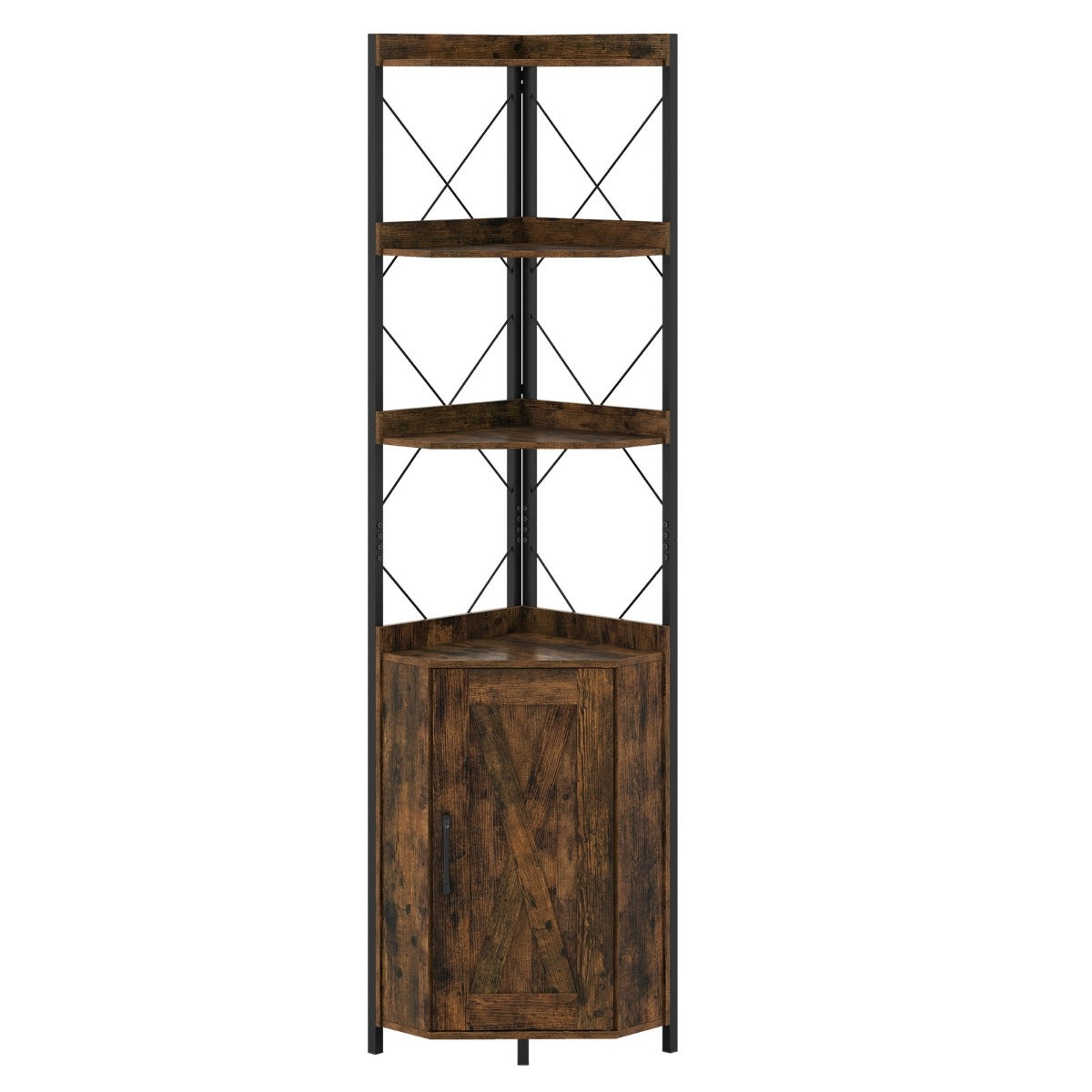 Mobile angolare con contenitore e ripiani aperti 38 x 38 x 180 cm design industriale multiuso legno ingegnerizzato marrone 20_0019082