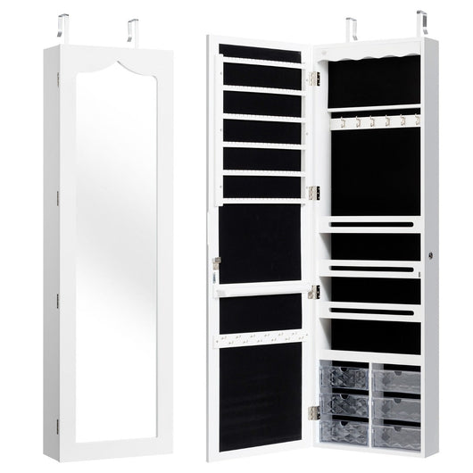 Mobiletto portagioie a specchio da parete 36,5 x 11,5 x 120 cm capiente con moderne luci LED MDF bianco 20_0020736