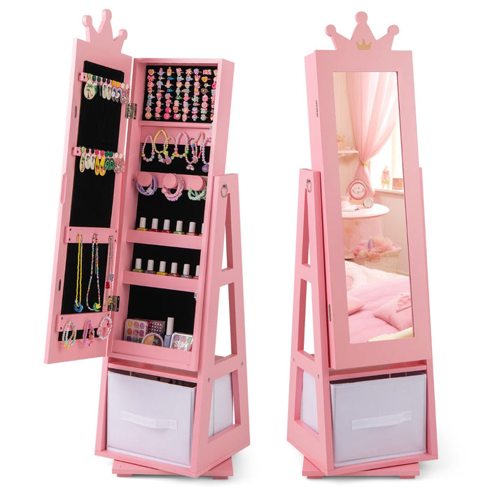 Mobiletto portagioie per bambini con specchio indipendente 315 x 30 x 122 cm pratica base girevole stile moderno MDF rosa 20_0010199