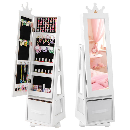 Mobiletto portagioie per bambini con specchio indipendente 31,5 x 30 x 122 cm grande capacità di stoccaggio e base girevole MDF bianco 20_0010198
