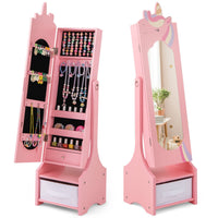Mobiletto portagioie per bambini 315 x 30 x 115 cm con specchio a figura intera spazio sicuro design moderno in MDF rosa 20_0010364