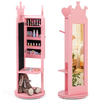 Mobiletto portagioie per bambini 36 x 36 x 112 cm 4 in 1 con specchio e grande capienza in MDF rosa 20_0010362