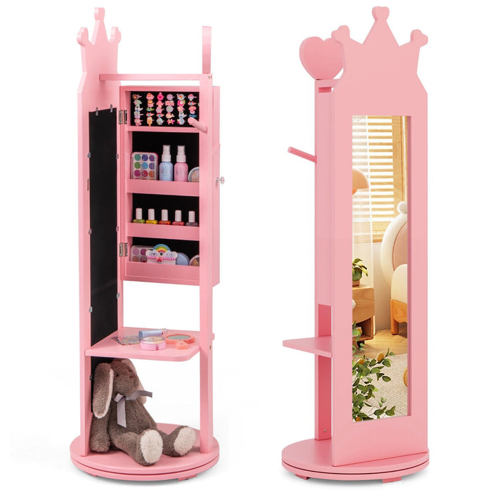 Mobiletto portagioie per bambini 36 x 36 x 112 cm 4 in 1 con specchio e grande capienza in MDF rosa 20_0010362