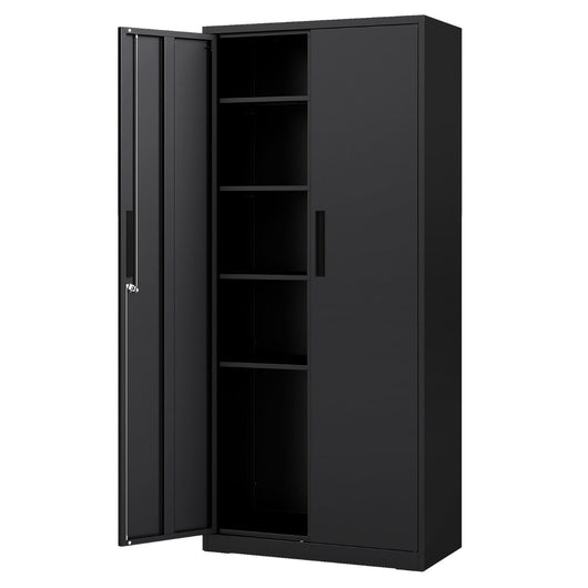 Mobiletto portaoggetti in metallo a 2 ante 80 x 40 x 180 cm sicuro con 4 ripiani regolabili stile moderno acciaio nero 20_0015973