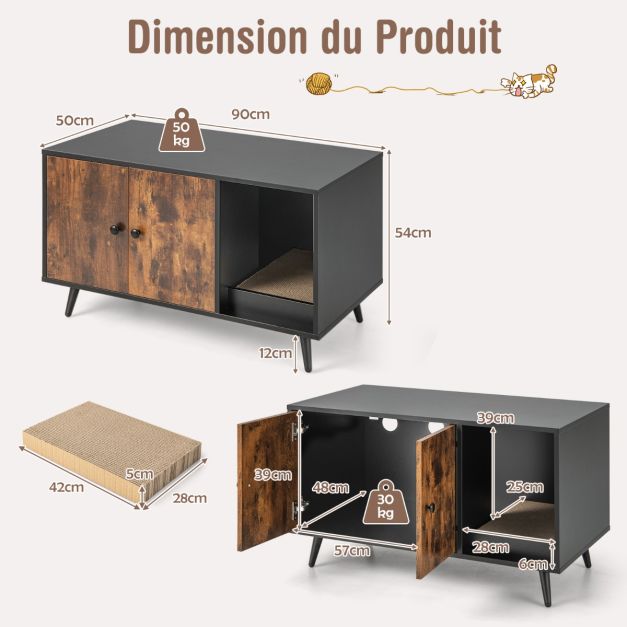 Mobili moderni per lettiera per gatti, armadietto a doppia anta, scaffale aperto per gatti, armadietto per toilette per gatti 20_0007263