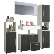 Armonia di Ezooza  Set Bagno Completo 4 Pezzi Mobile Lavabo + Colonna + Pensile e specchio, Bianco/Nero ,