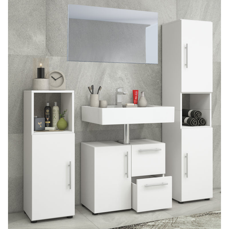 Armonia di Ezooza  Set Bagno Completo 4 Pezzi Mobile Lavabo + Colonna + Pensile e specchio, Bianco ,
