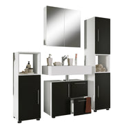 Armonia di Ezooza  Set Bagno Completo 4 Pezzi Mobile Lavabo + Colonna + Pensile e armadietto a specchio, Bianco/Nero ,
