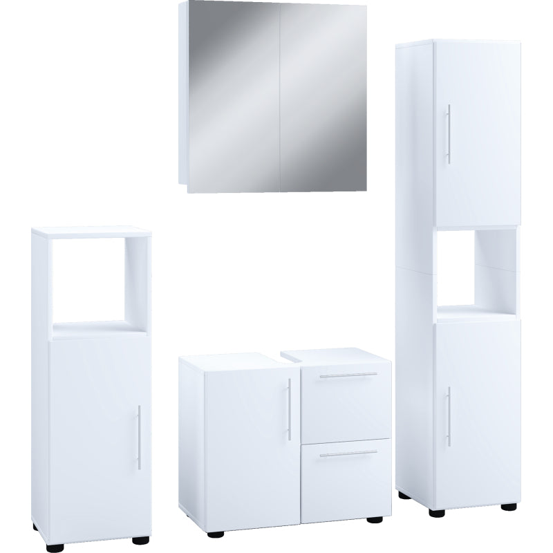 Armonia di Ezooza  Set Bagno Completo 4 Pezzi Mobile Lavabo + Colonna + Pensile e armadietto a specchio, Bianco ,