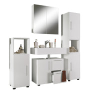 Armonia di Ezooza  Set Bagno Completo 4 Pezzi Mobile Lavabo + Colonna + Pensile e armadietto a specchio, Bianco ,