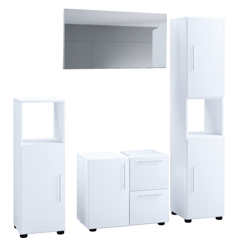 Armonia di Ezooza  Set Bagno Completo 4 Pezzi Mobile Lavabo + Colonna + Pensile e specchio, Bianco ,