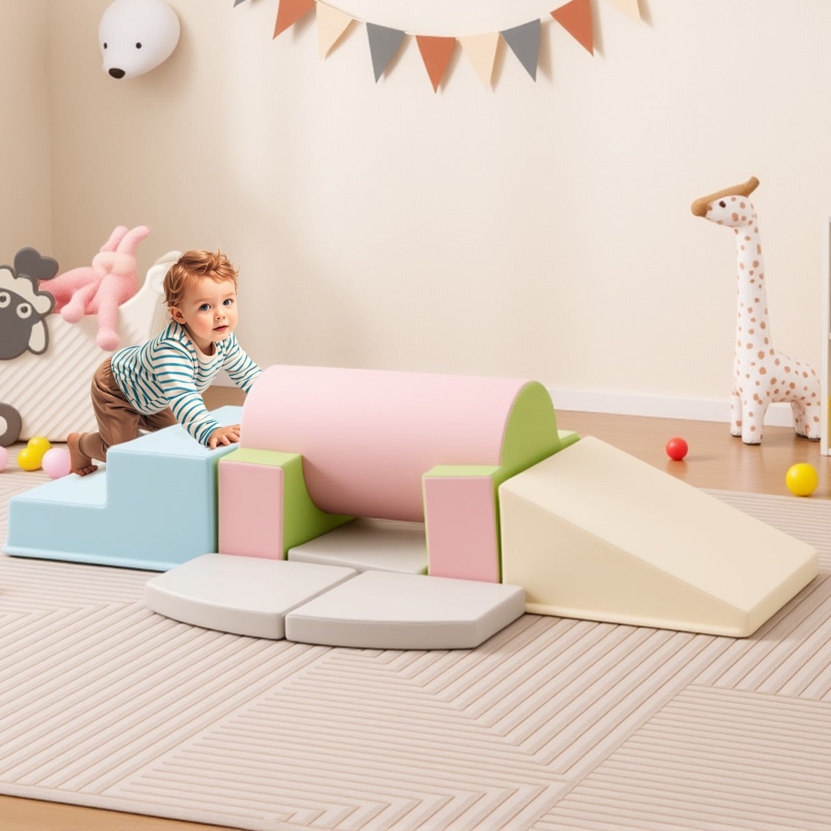 Set 10 giocattoli da arrampicata in schiuma morbida per bambini, Blocchi da costruzione con attivit¨¤ Rosa-Giocattoli educativi