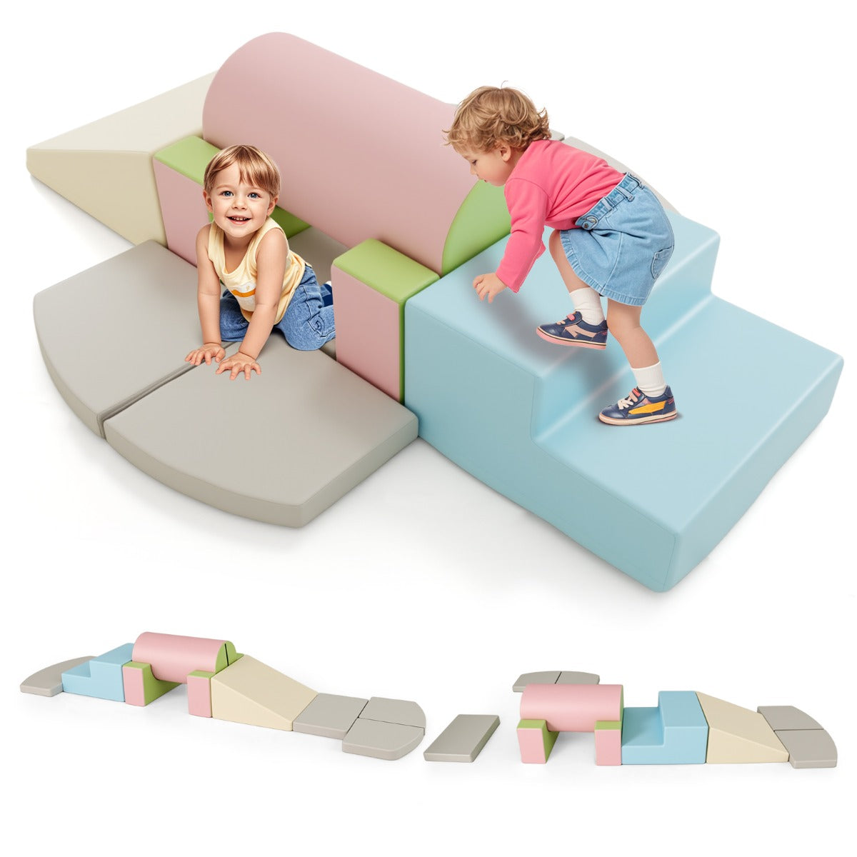 Set 10 giocattoli da arrampicata in schiuma morbida per bambini, Blocchi da costruzione con attivit¨¤ Rosa-Giocattoli educativi