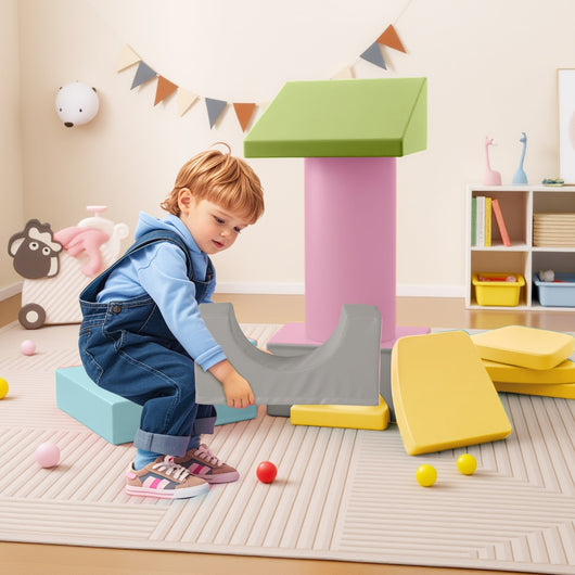 Set 10 giocattoli da arrampicata in schiuma morbida per bambini, Blocchi da costruzione con attivit¨¤ Giallo-Giocattoli educativi