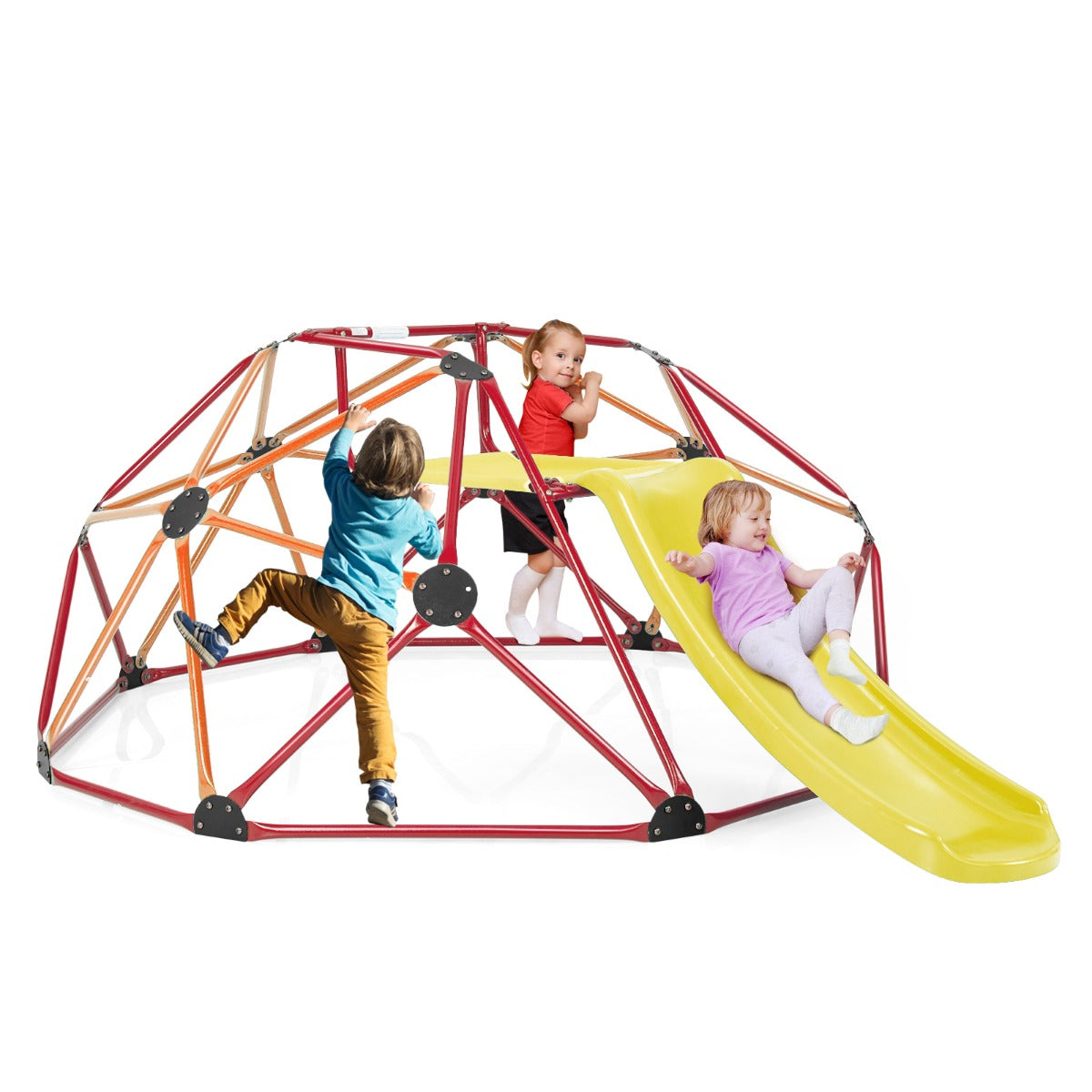 Cupola di arrampicata e set da gioco con scivolo capacit¨¤ di carico di 180KG, Parco giochi per bambini Rosso e arancione-Arrampicate e scivoli