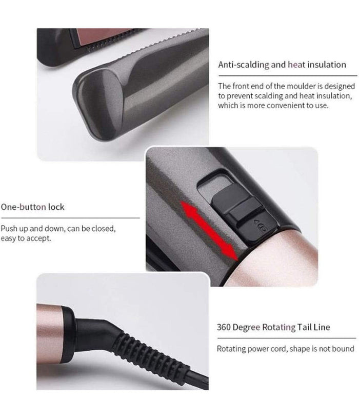 Arricciacapelli Piastra Spirale Riscaldamento A Pannelli 2in1 Concavo Display Lcd         