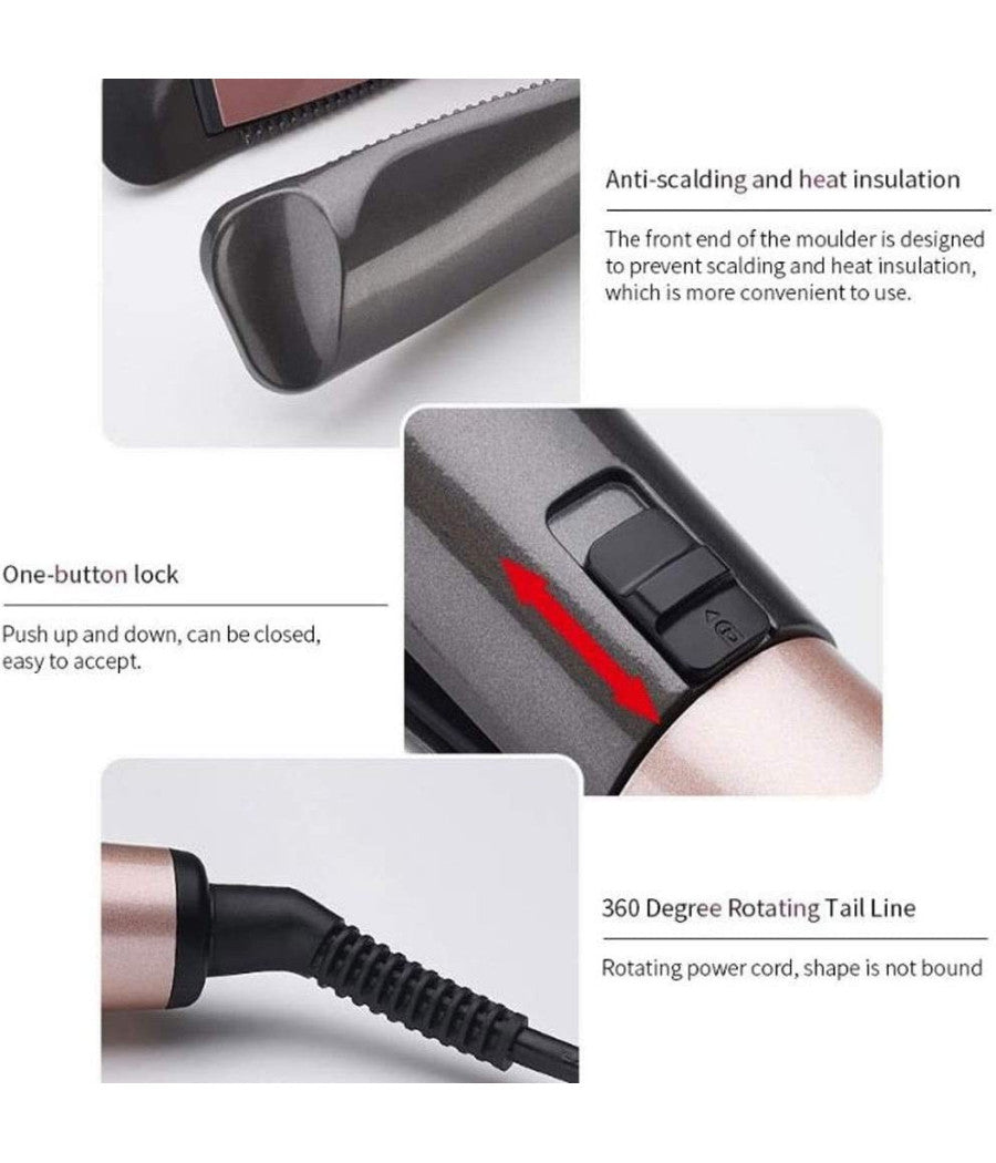 Arricciacapelli Piastra Spirale Riscaldamento A Pannelli 2in1 Concavo Display Lcd         