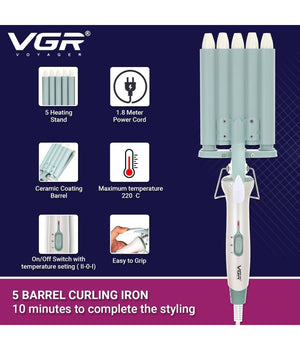 Arricciacapelli Professionale Elettrico A 5 Cilindri Da 16 Mm Styling Vgr V-597         