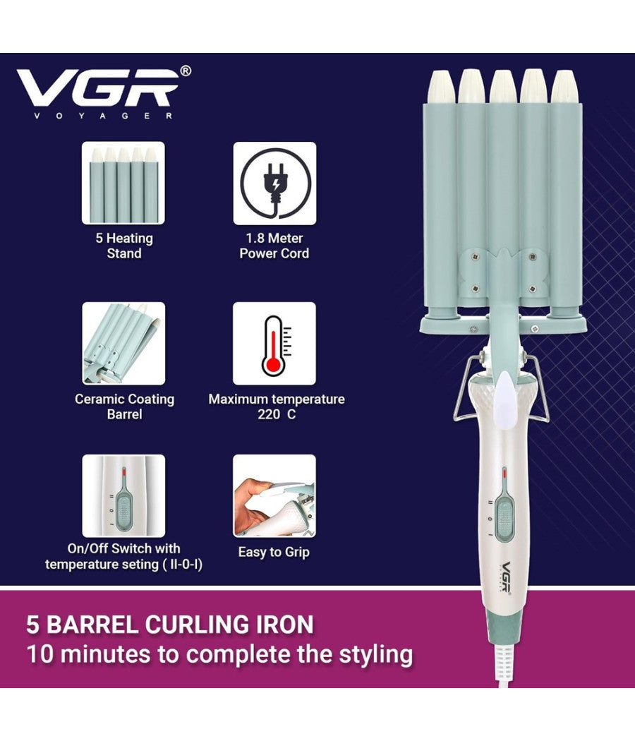 Arricciacapelli Professionale Elettrico A 5 Cilindri Da 16 Mm Styling Vgr V-597         