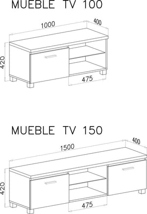 Mobile Mobile TV con LED 150x40x42cm per soggiorno colore bianco mate e nero laccato RF441