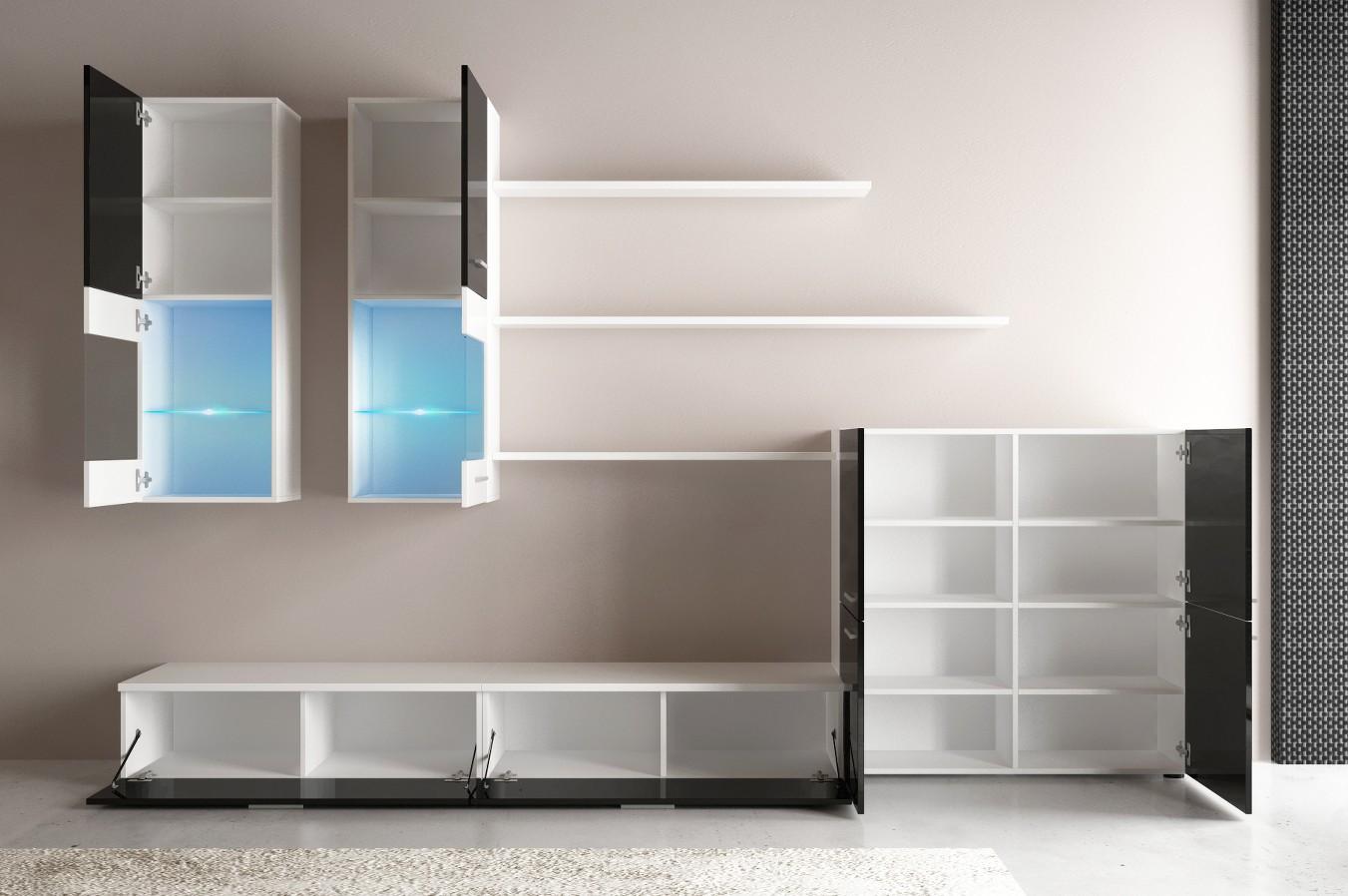 Mobile TV 300x42x189cm Parete da soggiorno e pranzo contemporaneo colore Bianco Laccato e Bianco Mate RF9